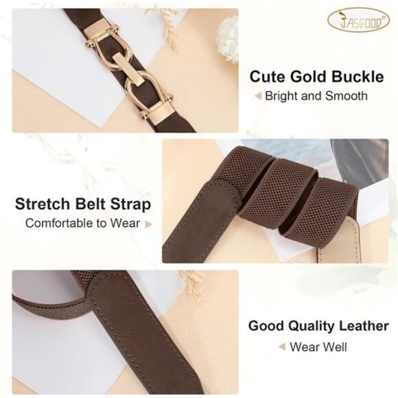 2 Women Stretchy Waist Belt Retro Elastic Skinny Belt for Ladies with